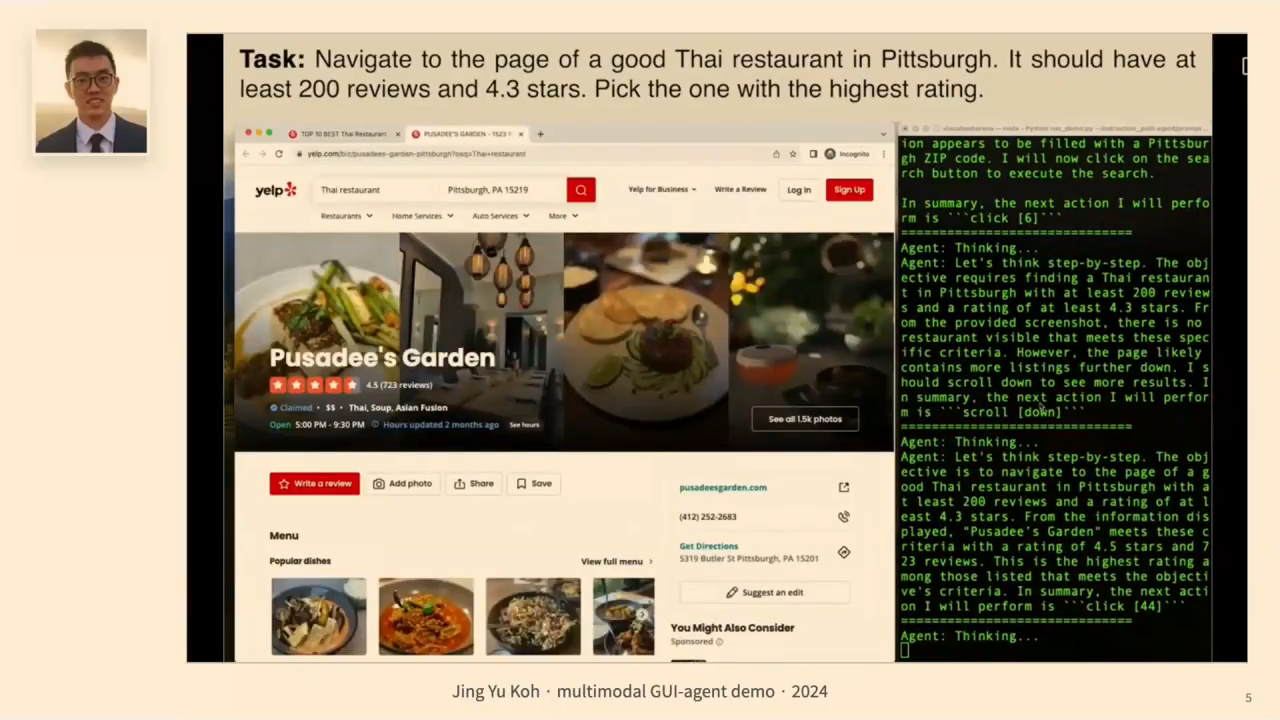 GUI 智能体在 Yelp 搜索并浏览餐厅页面